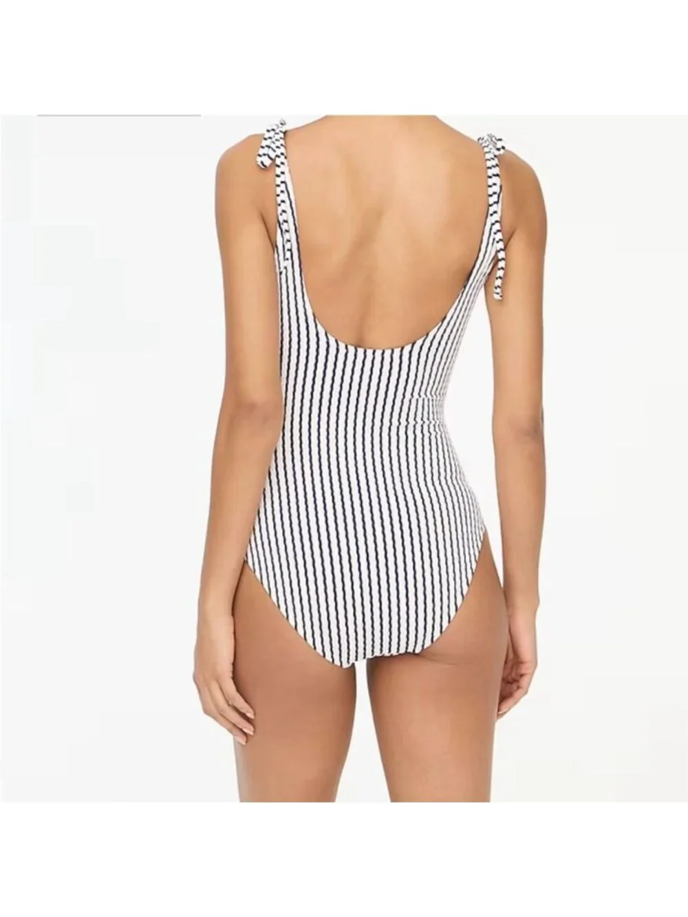 NWT J. Crew Navy/White Striped Ribbed Tie-Shoulder One Piece Swimsuit Small